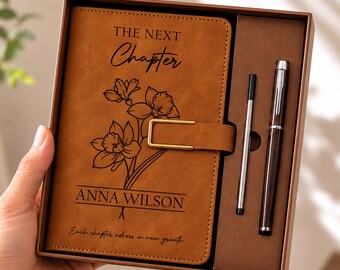 The Next Chapter Journal Notebook & Pen Set, Personalized Graduation Journal, Custom Leather Notebook, College Graduation Gift