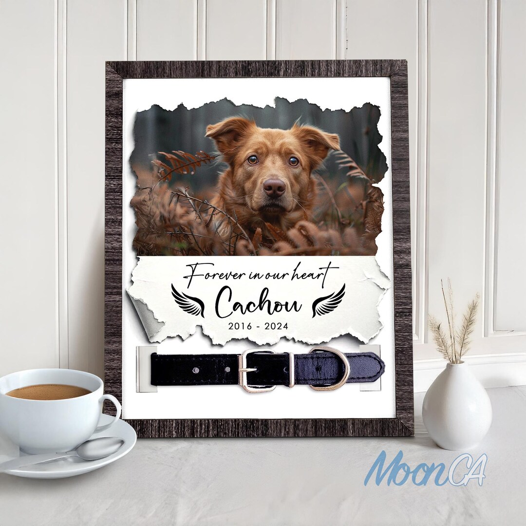 Custom Memorial Pet Collar Sign, Dog Memorial Wood Frame With Collar ...