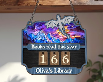 Contador de libros leídos este año, rastreador de libros leídos, decoración de estantería "La Noche del Misterio del Dragón", regalo para amantes de los libros, sujetalibros, regalos para lectores