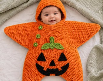 Crochet Pumpkin Baby Bodysuit, Halloween Baby Costume, Baby Pumpkin Outfit, Newborn Halloween Photo Prop, Crochet Baby Costume