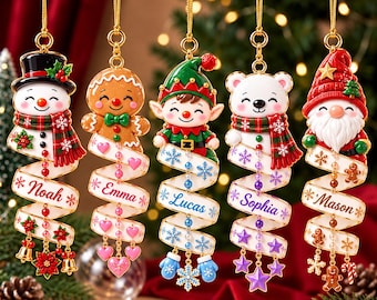 Custom Name Christmas Ornament, Personalized Snowman Santa Gingerbread Acrylic Tree Decor, Kids Family Holiday Gift, Family Keepsake