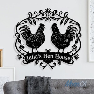 Personalisiertes Hühnerstall-Schild, Benutzerdefiniertes Huhn-Metallschild, Bauernhausdekor, Hühnerstall-Wandkunst, Hühnerhaus-Schild, benutzerdefiniertes Bauernhof-Schild