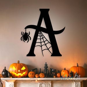 Personalized Halloween Alphabet Letters Metal Sign, Spooky Letter Monogram, Fall Letters With Spiders And Web, Fall Home Decor, Name Letter