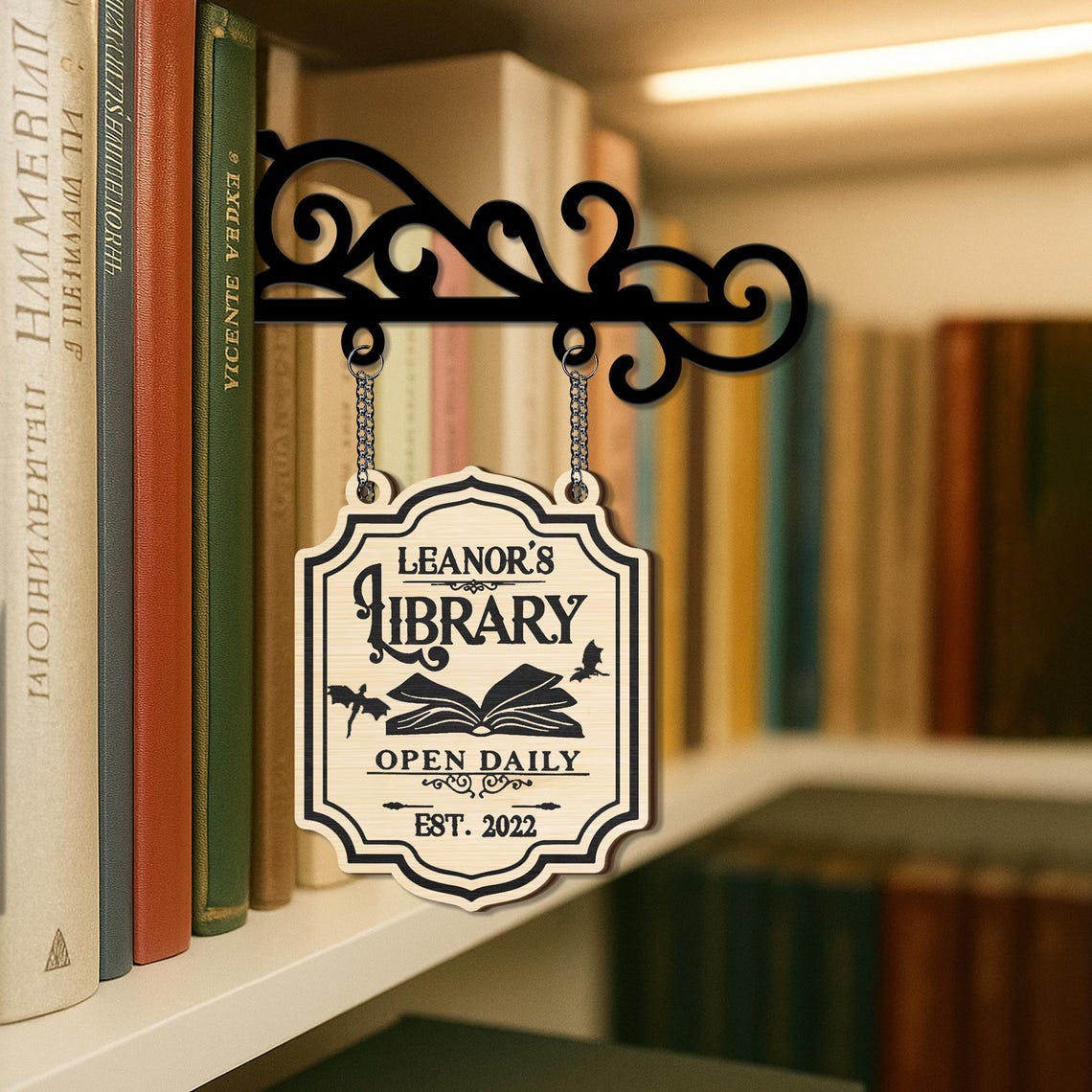 Personalized Book Tavern Sign, Custom Library Divider, Librarian Gift ...