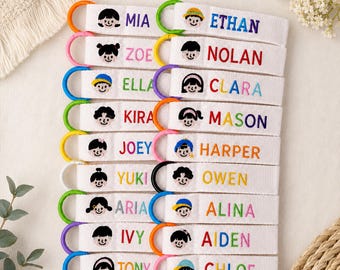 Etiqueta personalizada para mochila infantil, etiqueta bordada a medida para bolso, llavero para mochila escolar, etiqueta para equipaje con nombre, regalo personalizado para niños.