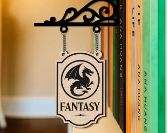 Fantasy Book Sign, Wooden Book Tavern Sign, Booktok Gift, Bookshelf Genre Divider, Book Lover Gift, Bookish Home Decor, Gift For Librarian