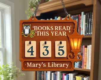 Rastreador de lectura de libros personalizado, Libros leídos este año, Mostrador de estantería, Decoración literaria, Regalo literario, Regalo para lectores, Regalo para amantes de la lectura
