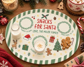 Custom Santa Cookie Plate, Personalized Christmas Eve Tray, Reindeer Treat Platter, Family Name Holiday Gift for Kids