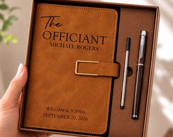 Personalized Officiant Notebook & Pen Set, Custom Wedding Officiant Notebook, Leather Journal, Officiant Appreciation Gift, Thank You Gift