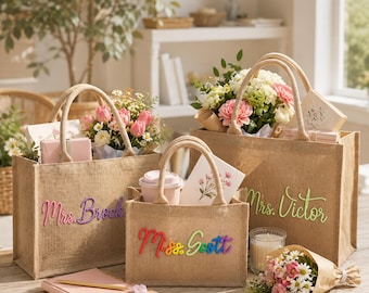 Bolso de mano personalizado para profesor/a, bolso con nombre personalizado para profesor/a, regalo de agradecimiento, bolso de vuelta al cole, Navidad, fin de curso, regalo de agradecimiento