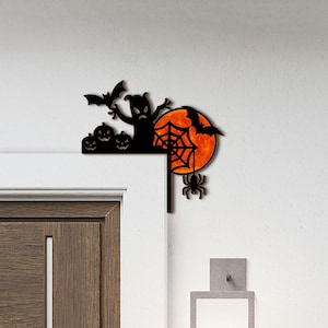 Letrero de Halloween para esquina de puerta, decoración de casa con monstruo y calabaza espeluznante, regalo de Halloween de moda 2025, silueta de Halloween, adorno para puerta de Halloween