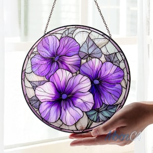 Violet Birth Flower Stained Glass Suncatcher Window Decor, Birth Month Flower February Suncatcher, Mothers Day Gift, Birthday Gift
