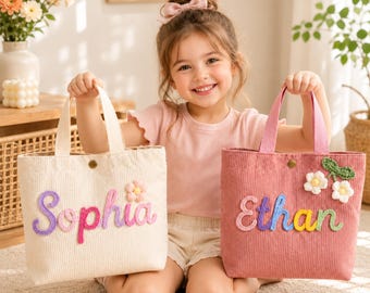 Bolso de mano personalizado con nombre, bolso de pana personalizado, mochila escolar para niños pequeños, regalos para baby shower, bolso infantil con nombre, regalo de regreso a clases