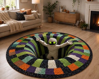 Tapis d'Halloween matelassé, tapis momie effrayant, tapis de sol d'Halloween, décoration gothique pour la maison, cadeau, tapis à illusion d'optique 3D, tapis d'Halloween