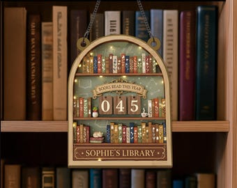 Personalized Wooden Book Tracker Sign, Flowers Books Read This Year Counter, Custom Library Reading Tracker Gift For Book Lovers & Readers
