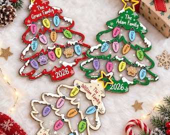 Personalized Family Christmas Tree Ornament, Custom Name Wood Acrylic Ornament, Family Lights Keepsake, Christmas Gift 2026, Family Keepsake