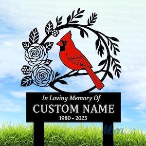 Custom Cardinal Memorial Garden Sign With Stakes, Cardinal Memorial Plaque Yard Sign, Memorial Metal Sign, Cardinal Memorial Garden Decor