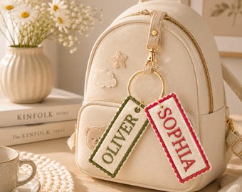 Llavero con etiqueta personalizada, etiqueta bordada para mochila, adorno personalizado para bolso, etiqueta para mochila infantil, etiqueta para mochila escolar, regalo de regreso a clases