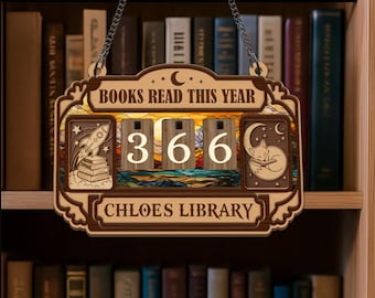Contador de libros leídos personalizado este año, rastreador de libros personalizado, regalos para amantes de la lectura, regalos para amantes de los libros, letrero para estantería, regalos para bibliotecarios