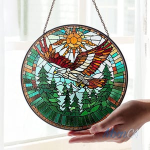 Red-tailed Hawk Stained Glass Suncatcher, Nature Art For Home, Window Hanging Decor, Gift For Wildlife Lover, Hawk Suncatcher, Bird Ornament