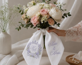 Banda para corona nupcial con monograma personalizado, lazo floral para corona nupcial, decoración para bodas, banda para ramo de novia, decoración para sillas de ceremonia.