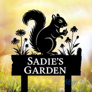 Personalized Squirrel Metal Sign With Stakes, Garden Stake Sign, Squirrel Sign, Custom Garden Decor, Squirrel Decor, Pet Loss Sign Garden