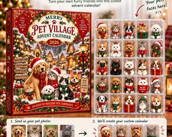Personalized Pet Advent Calendar, Christmas Dog Cat Countdown Box, 24 Pet Surprise Charms, Custom Pet Photo Advent Calendar, Christmas Gift