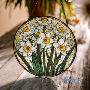 Birth Month Flower Stained Glass Suncatcher Window Hanging, Birth Flower Memorial Gifts, Mothers Day Gift For Mom, December Girl Gifts