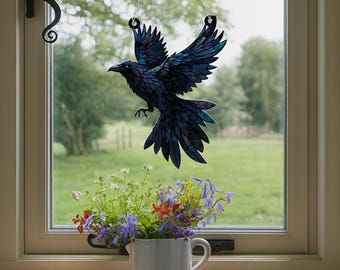 Black Raven Flying Ornament Hanger, Halloween Crow Ornament Acrylic, Halloween Home Decor, Halloween Bird Ornament, Gothich Halloween Decor