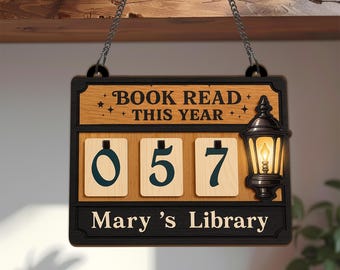 Rastreador de lectura de libros personalizado, contador de libros leídos este año, rastreador de libros, decoración de estantería, sujetalibros, regalo para amantes de los libros, regalo para amantes de los libros