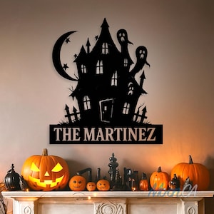 Custom Halloween Haunted Castle Monogram Metal Sign, Welcome Sign, Haunted House Sign, Scary Sign, Spooky Sign, Halloween Metal Wall Décor