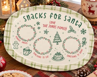 Santa Cookies and Reindeer Treats Plate, Personalized Family Christmas Tray, Custom Christmas Eve Platter, Kids Holiday Gift