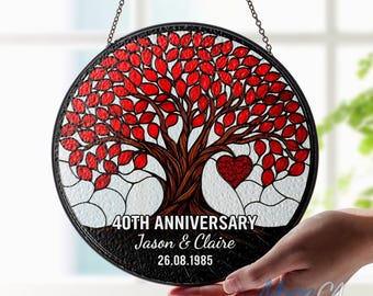 Atrapasueños de vitral personalizado para el 40.º aniversario de bodas, regalo de aniversario de bodas de rubí, regalos de recuerdo personalizados para el aniversario de bodas.
