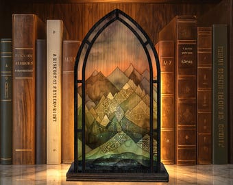 Rincón de libros de fantasía, inserto de estantería con ventanas de fantasía, sujetalibros iluminado, regalo único para lectores y amantes de la lectura, regalos para amantes de la naturaleza