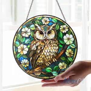 Owl Bird Stained Glass Suncatcher Hanging, Window Hanging Decor, Glass Wild Bird Home Decor, Bird Lover Gift, Owl Lover Gift, Owl Décor