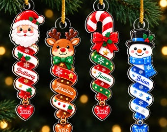 Personalized Christmas Character Ornament, Custom Name 2026 Acrylic Ornament, Santa Reindeer Snowman Holiday Keepsake Gift