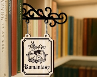 Letreros de taberna de libros románticos, separadores de estanterías según géneros literarios, decoración de salas de lectura, organizadores de salas de lectura, decoración de estanterías, organizador de bibliotecas