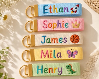 Etiqueta personalizada para mochila infantil, etiqueta bordada a medida para bolso, llavero para mochila escolar, etiqueta para equipaje con nombre, regalo de regreso a clases