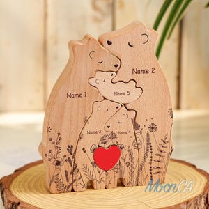 Personalized Wooden Bear Family Puzzle, Custom Hugging Bear Wooden Puzzle, Custom Mother&#39;s Day Gift, Father&#39;s Day Gifts, Family Home Décor