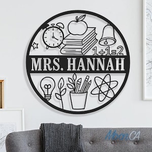 Custom Teacher Metal Wall Art, Personalized Teacher Name Sign Decoration For Room, Back To School Gifts, Custom Teacher, Teacher Gift