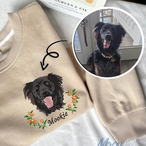 Custom Dog Portrait Embroidered Sweatshirt, Custom Pet Embroidered Hoodie, Personalized Pet Face And Pet Name T Shirt, Pet Memorial Gift
