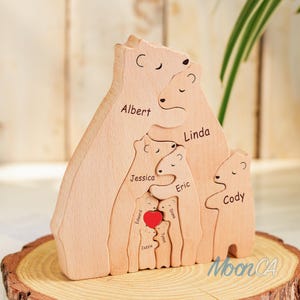 Custom Name Wooden Bear Family Puzzle, Custom Bear Figurines Puzzle, Custom Wooden Animal Puzzle, Father&#39;s Day Gifts, Mother&#39;s Day Gifts