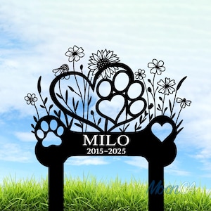 Personalized Dog Memorial Stake With Heart And Paw, Dog Garden Metal Sign With Stakes, Custom Dog Name Yard Stake, Dog Memorial Marker