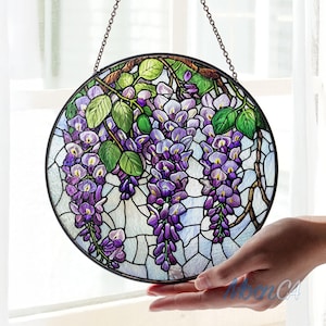Wisteria Stained Glass Suncatcher Hanging, Grandma Mom Birthday Gift, Wisteria Lover Gift, Wisteria Flower Suncatcher, Mother&#39;s Day Gift