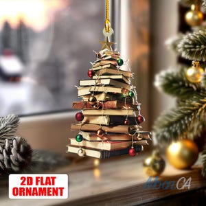 Flat 2D Bookstack Christmas Ornament, Tree Ornament Gift for Her Librarian, Book Lover Ornament, Book Christmas Ornament, Bookish Ornament