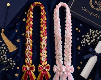 Personalized Braided Graduation Lei, Custom Graduation Sash, Senior Grad Lei Necklace, Class of 2026 Ribbon Lei, Graduation Gift Keepsake