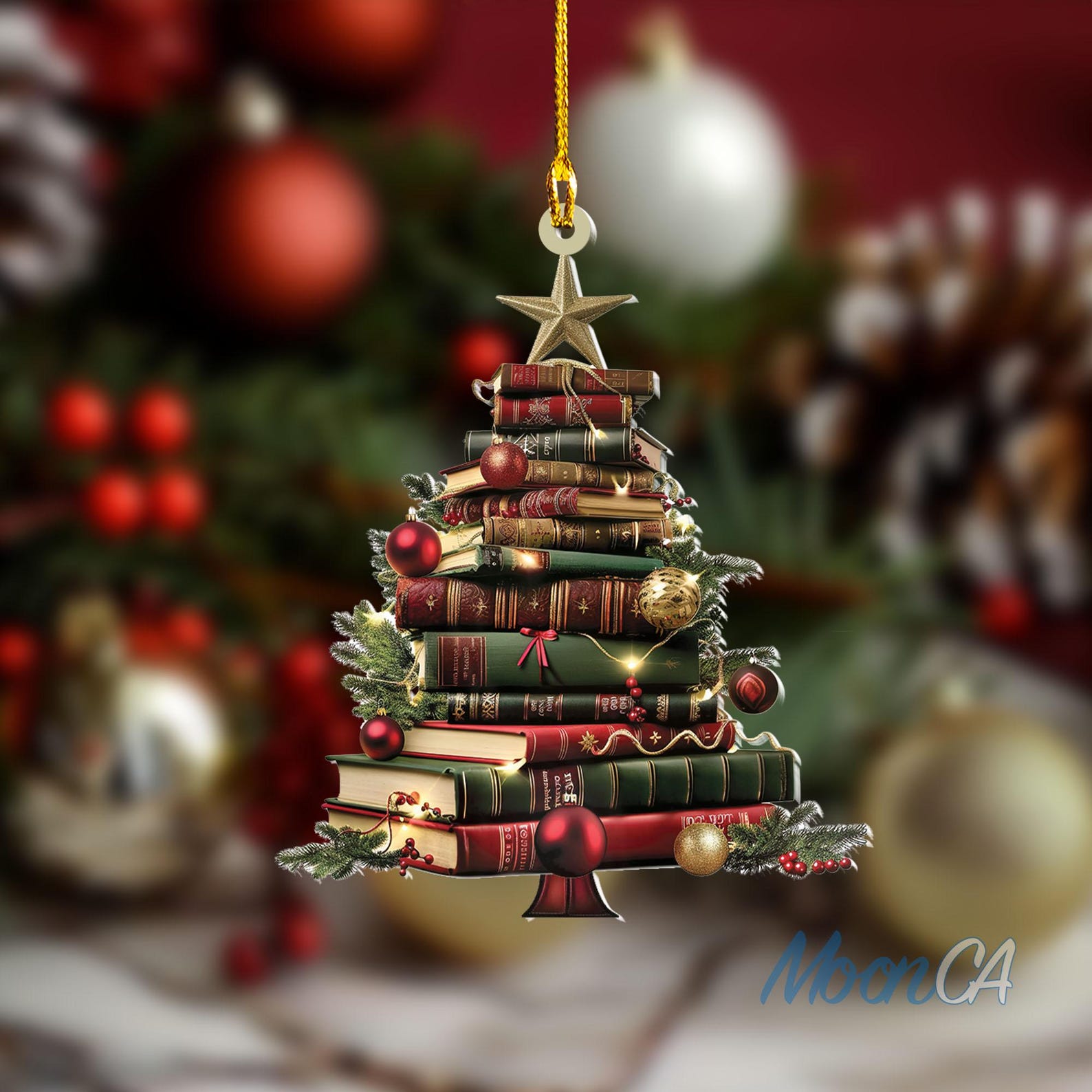 Stack of Books Christmas Tree Ornament, Book Lover Christmas Ornament ...