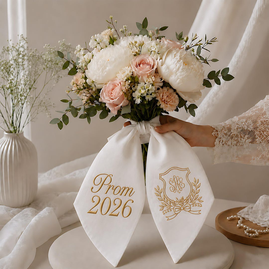 Prom Ribbon Prom 2026 Bouquet Ribbon, Personalized Prom Sash, Custom Name Bouquet ...