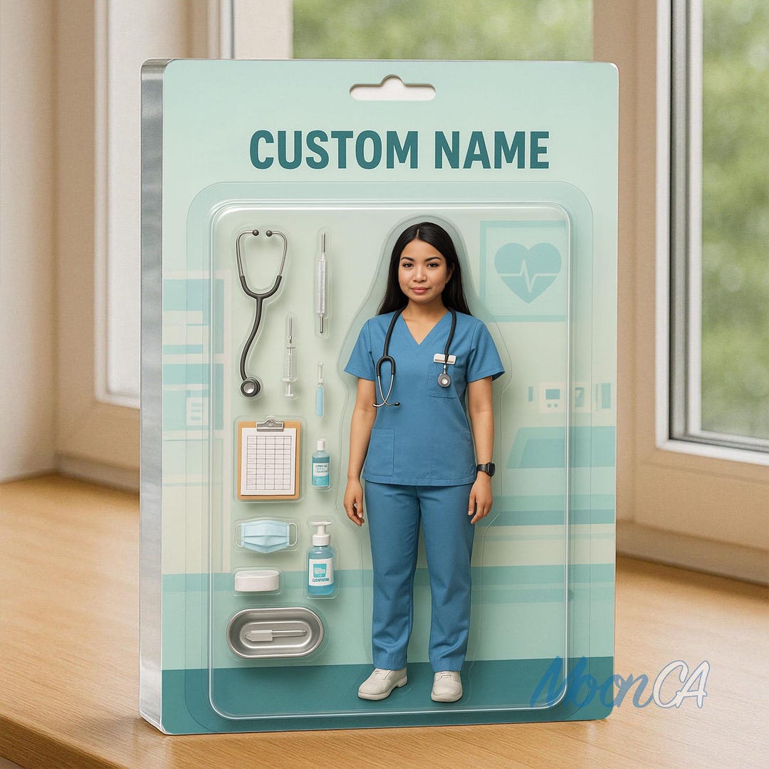 Personalized Photo Nurse Figure Box Acrylic Block, Custom Cartoon