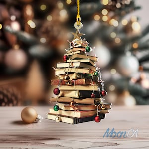 Bookstack Christmas Ornament, Tree Ornament Gift for Her Librarian, Book Lover Ornament, Book Christmas Ornament, Bookish Ornament